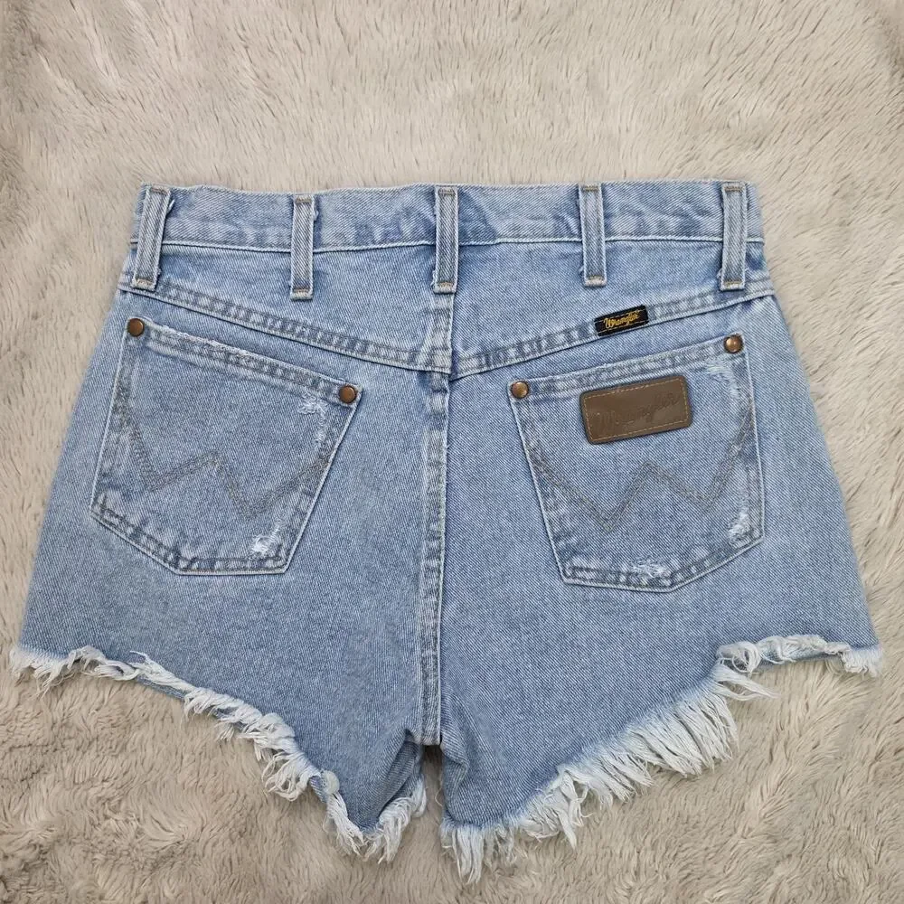 Wrangler Reworked Cutoff Jean Shorts High Waisted Fray Hem Festival Boho Size 26 - Picture 4 of 7